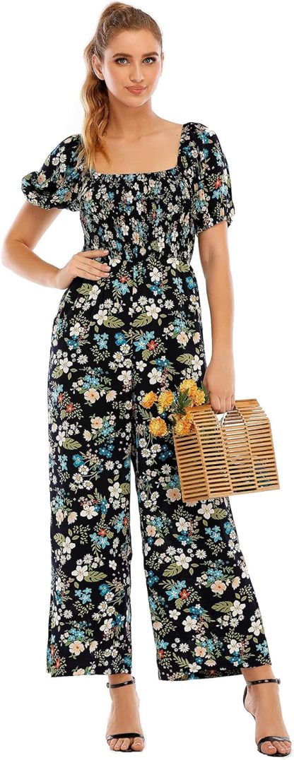 Love Welove Fashion Summer Jumpsuits for Women 2025 Floral Dressy Casual Loose Wide Leg Short Sleeve One Piece Romper Outfits