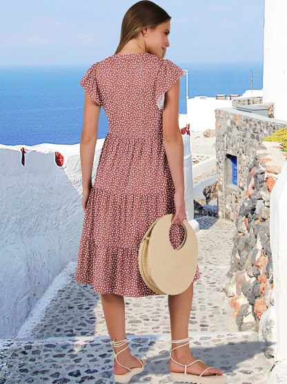 ANRABESS Womens Summer Dress Ruffle Sleeve V Neck Midi Dresses Fashion Casual Fit Flowy Tiered Boho Beach Vacation Sundress
