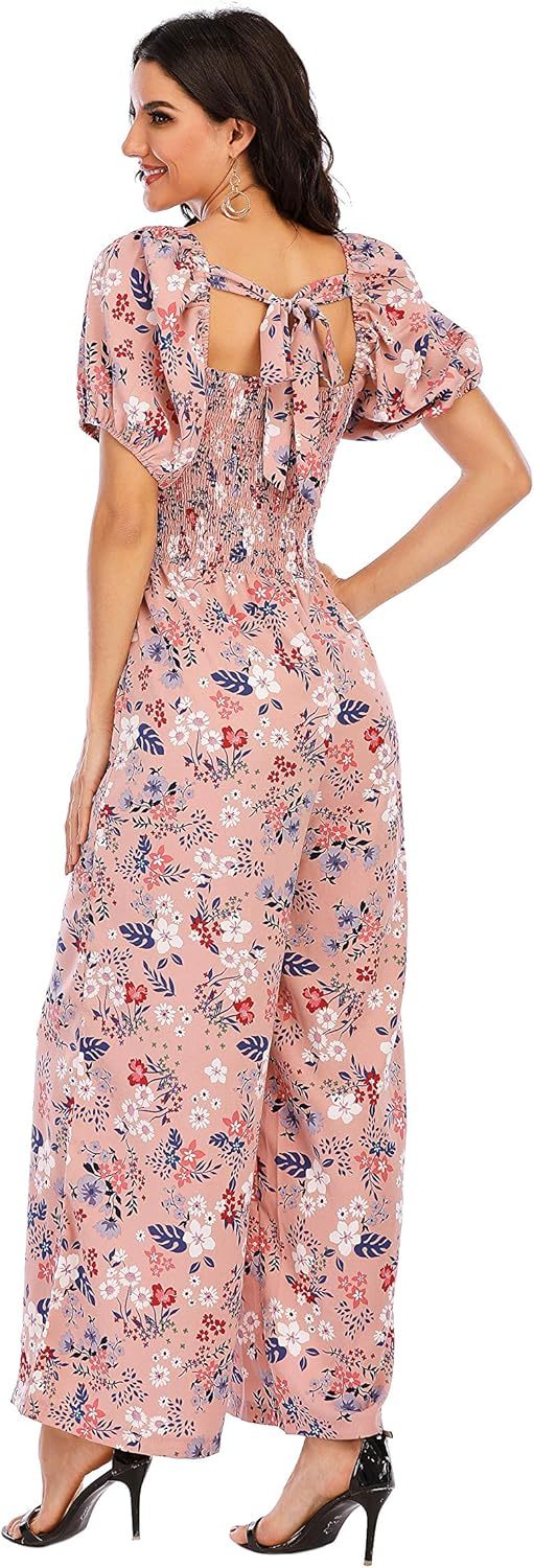Love Welove Fashion Summer Jumpsuits for Women 2025 Floral Dressy Casual Loose Wide Leg Short Sleeve One Piece Romper Outfits