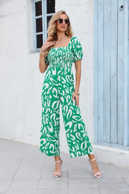 Love Welove Fashion Summer Jumpsuits for Women 2025 Floral Dressy Casual Loose Wide Leg Short Sleeve One Piece Romper Outfits