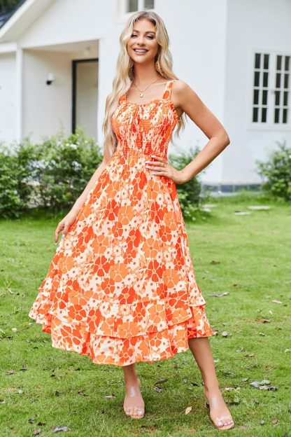 GRACE KARIN Women's 2025 Summer Floral Boho Dress Square Neck Strapped Swing A Line Sundress Beach Long Maxi Outfits