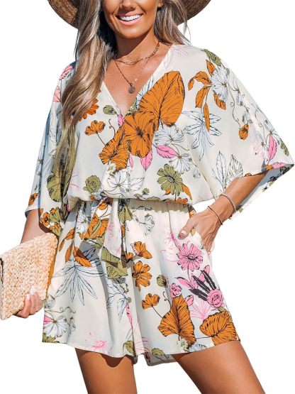 CUPSHE Women's Lace Up Leopard Print Romper Short Sleeves Jumpsuits Wide leg Outfit