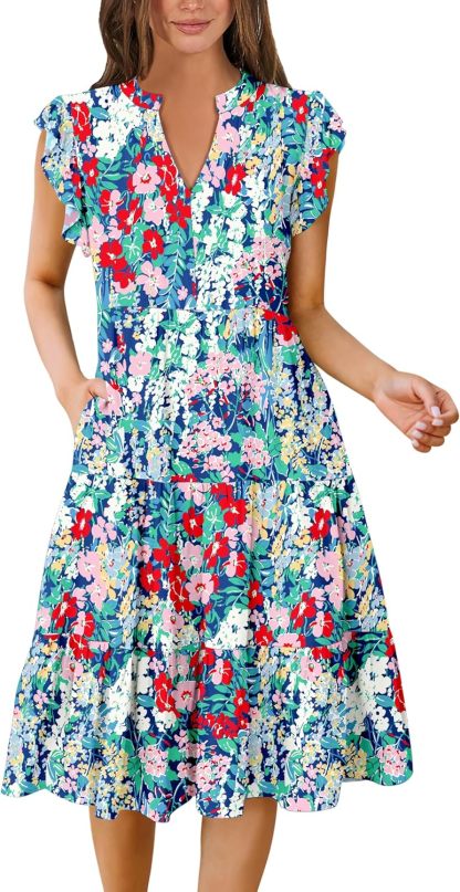 ANRABESS Womens Summer Dress Ruffle Sleeve V Neck Midi Dresses Fashion Casual Fit Flowy Tiered Boho Beach Vacation Sundress