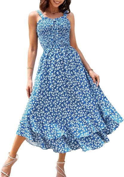 GRACE KARIN Women's 2025 Summer Floral Boho Dress Square Neck Strapped Swing A Line Sundress Beach Long Maxi Outfits