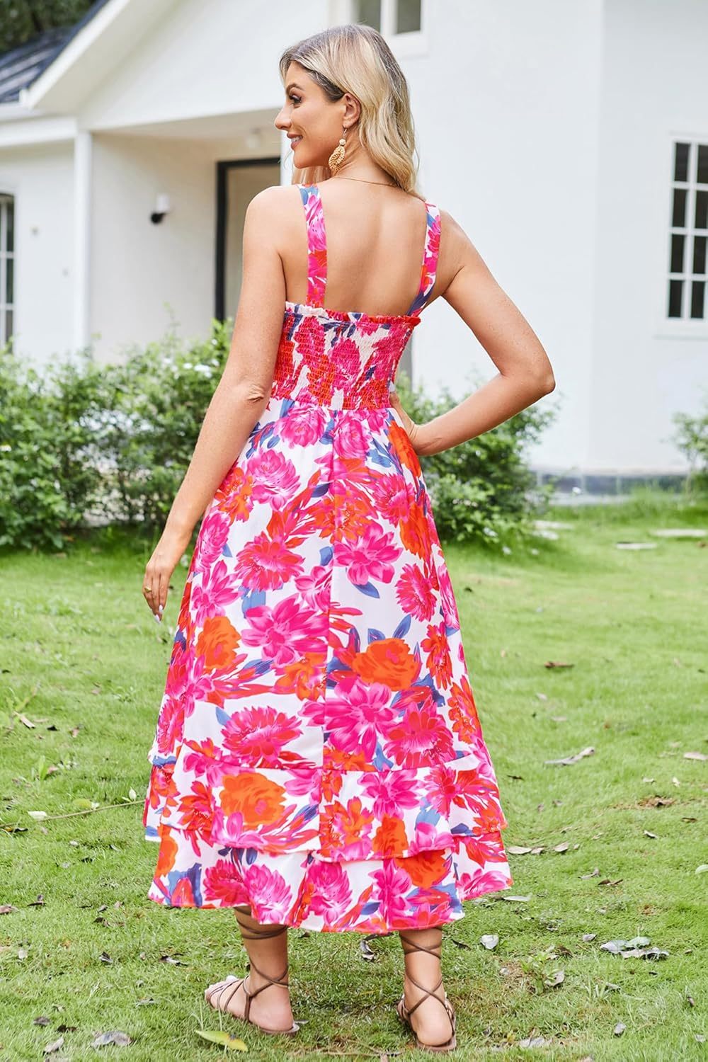 GRACE KARIN Women's 2025 Summer Floral Boho Dress Square Neck Strapped Swing A Line Sundress Beach Long Maxi Outfits