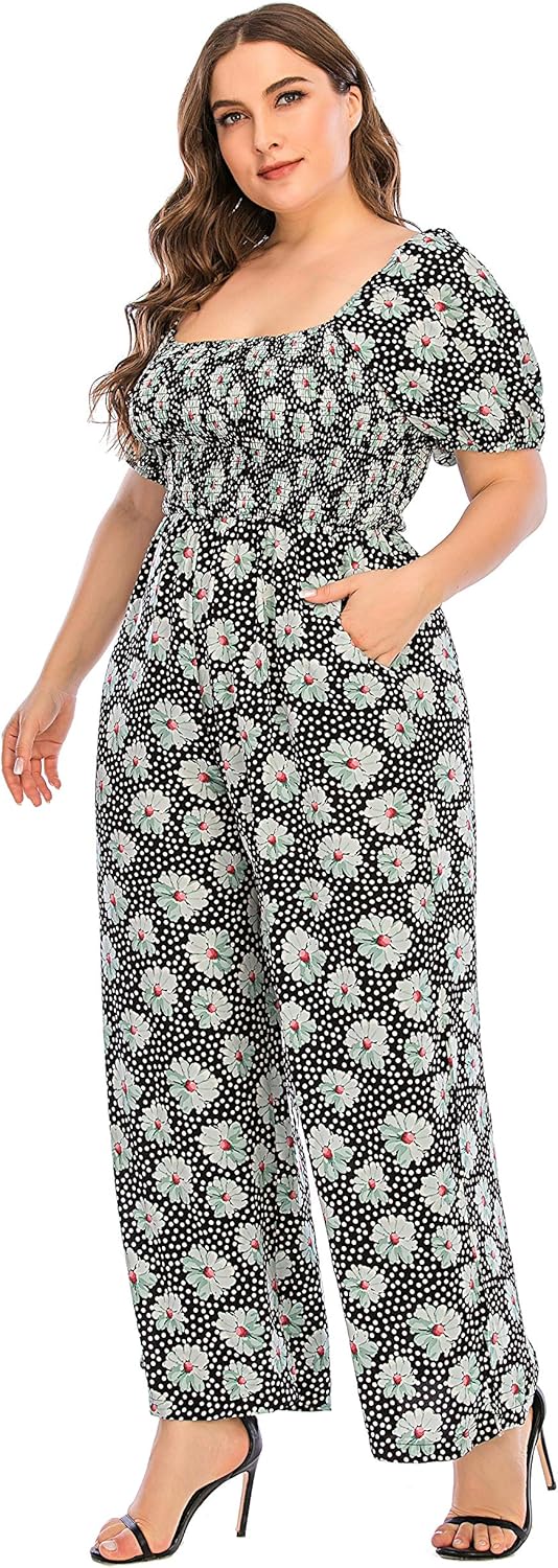 Love Welove Fashion Summer Jumpsuits for Women 2025 Floral Dressy Casual Loose Wide Leg Short Sleeve One Piece Romper Outfits