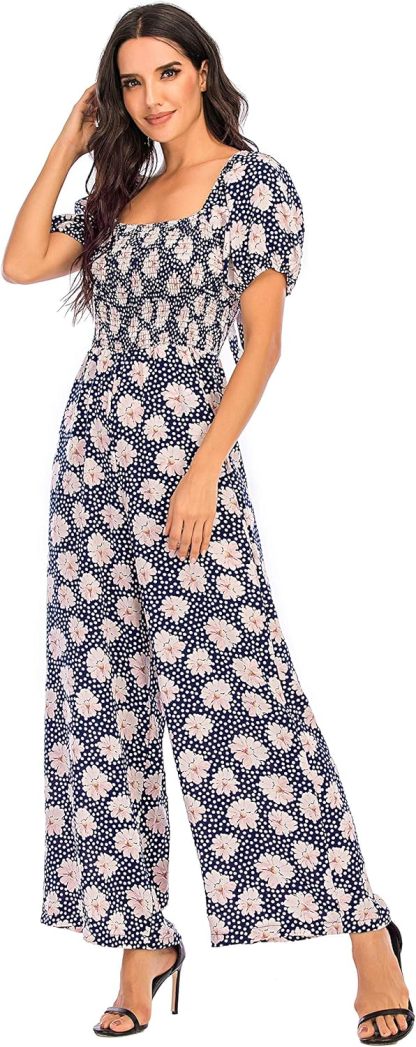 Love Welove Fashion Summer Jumpsuits for Women 2025 Floral Dressy Casual Loose Wide Leg Short Sleeve One Piece Romper Outfits