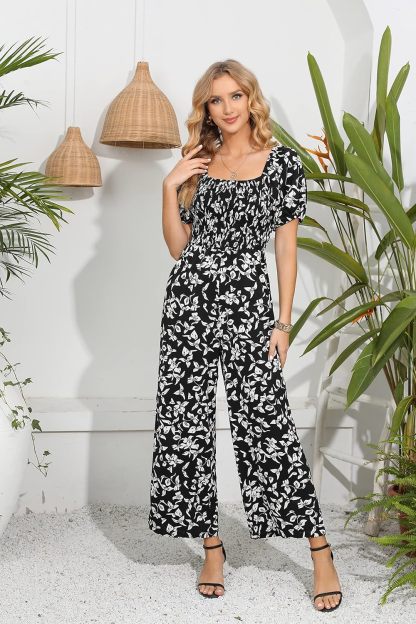 Love Welove Fashion Summer Jumpsuits for Women 2025 Floral Dressy Casual Loose Wide Leg Short Sleeve One Piece Romper Outfits