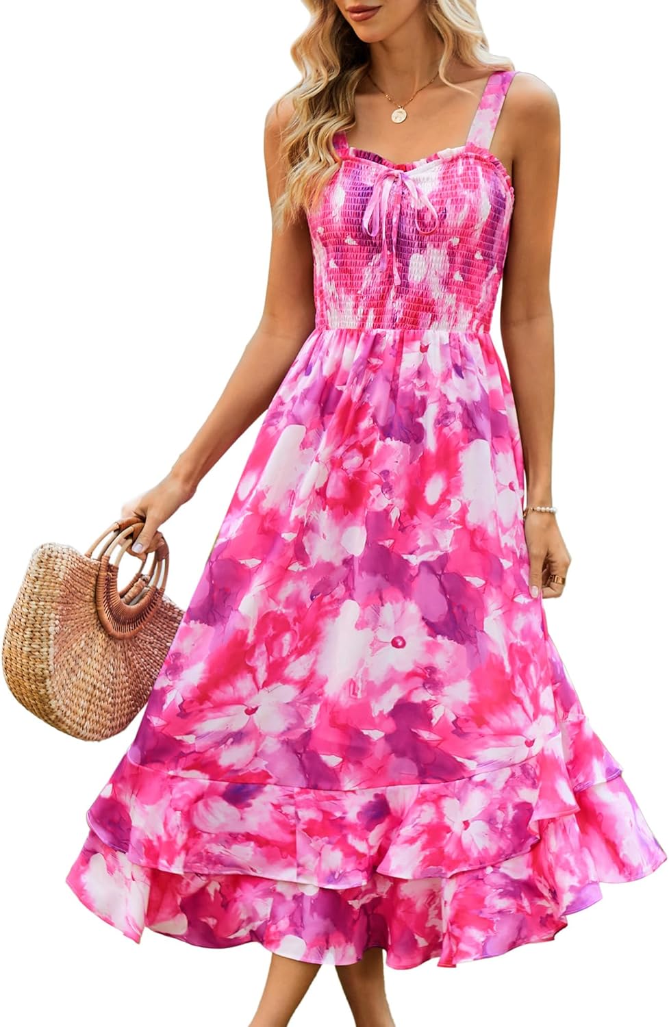 GRACE KARIN Women's 2025 Summer Floral Boho Dress Square Neck Strapped Swing A Line Sundress Beach Long Maxi Outfits