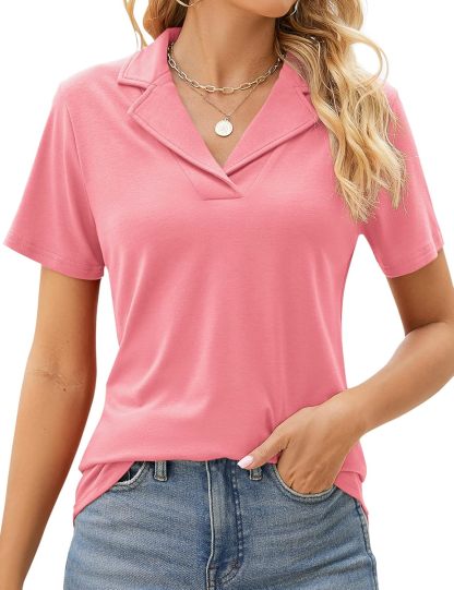 Women's Lapel Collar V Neck Short Sleeve Polo Shirts(Buy 3 Free Shipping)