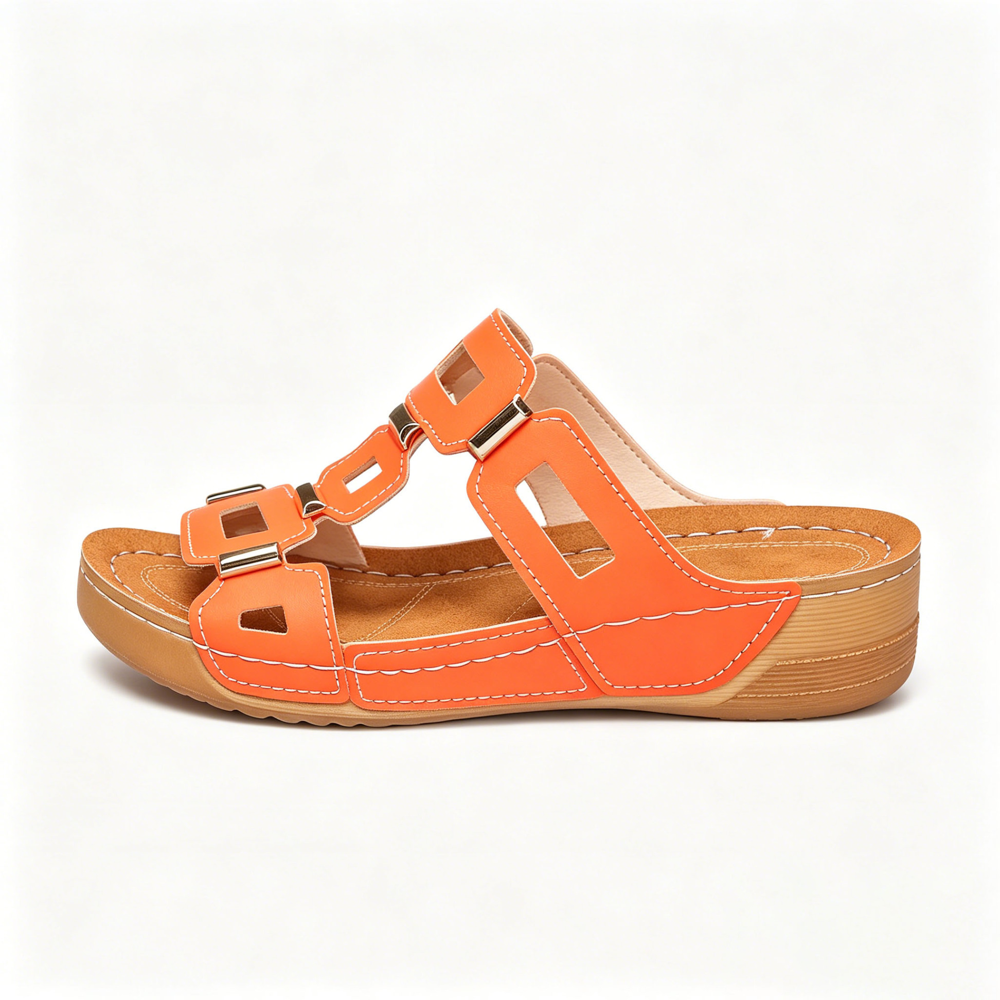 Genuine Leather Arch Support Sandals, Comfort All-Day Multi-Color Hollow Out Summer Slides Slippers