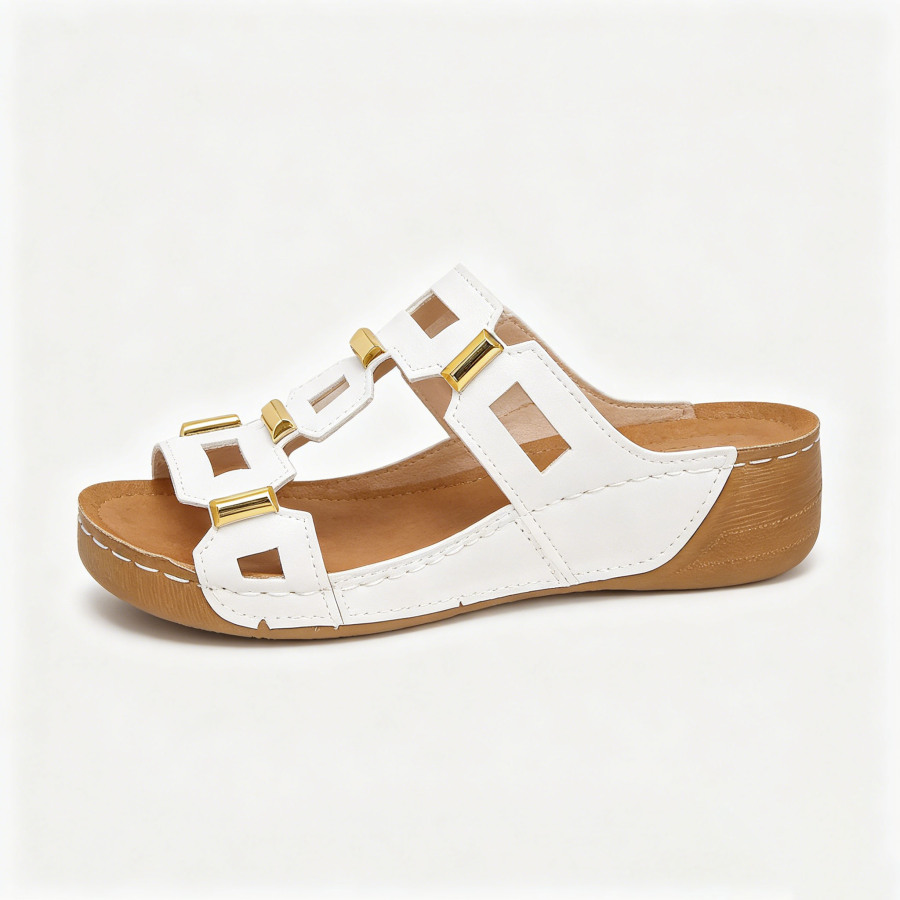 Genuine Leather Arch Support Sandals, Comfort All-Day Multi-Color Hollow Out Summer Slides Slippers