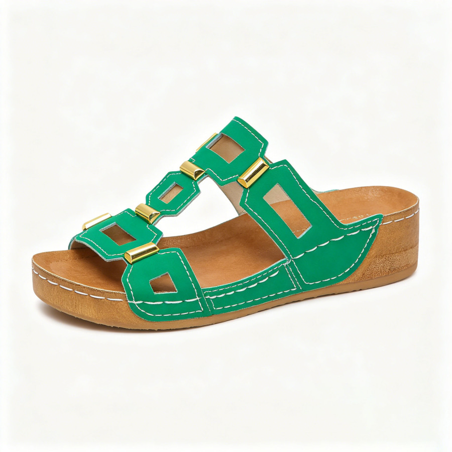 Genuine Leather Arch Support Sandals, Comfort All-Day Multi-Color Hollow Out Summer Slides Slippers