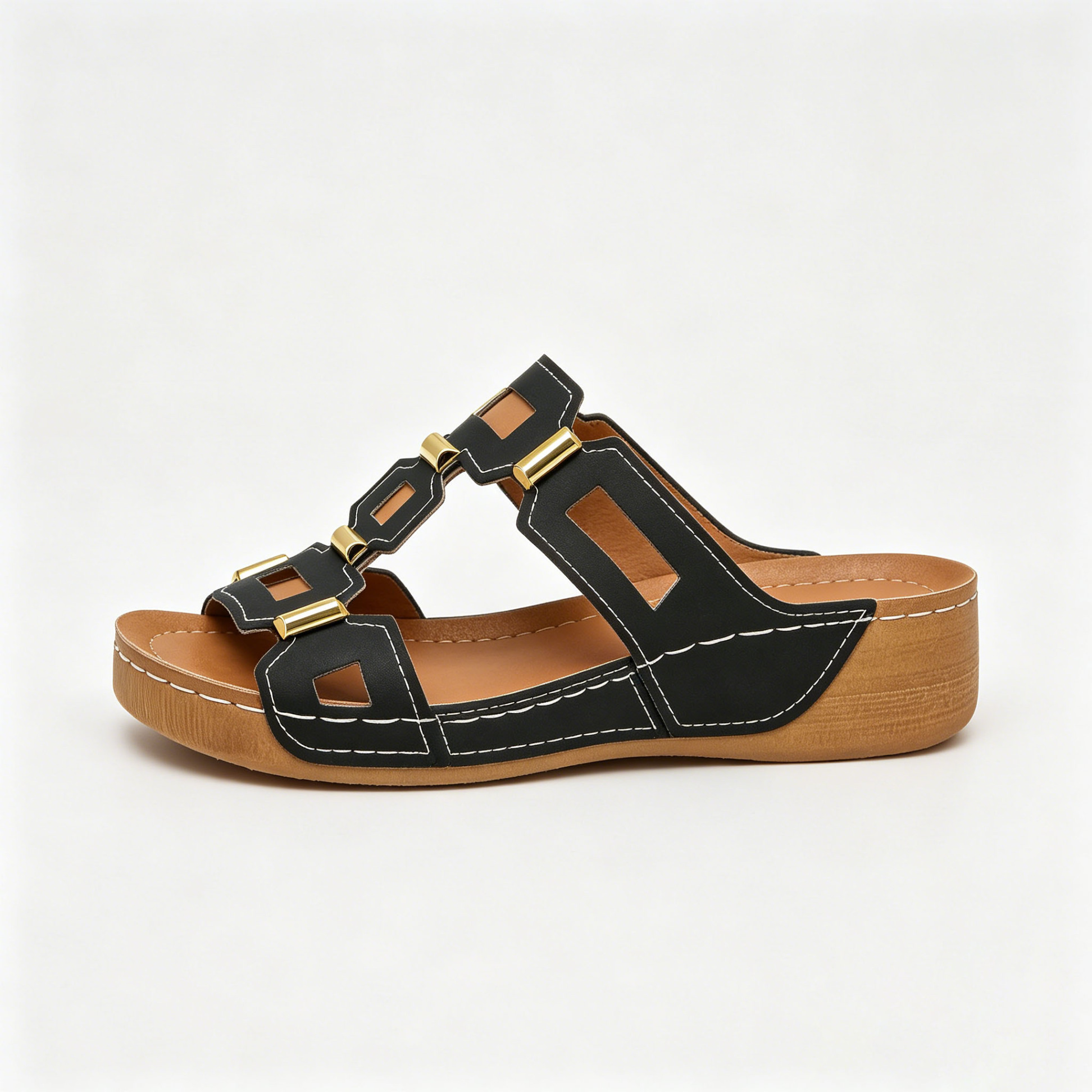 Genuine Leather Arch Support Sandals, Comfort All-Day Multi-Color Hollow Out Summer Slides Slippers