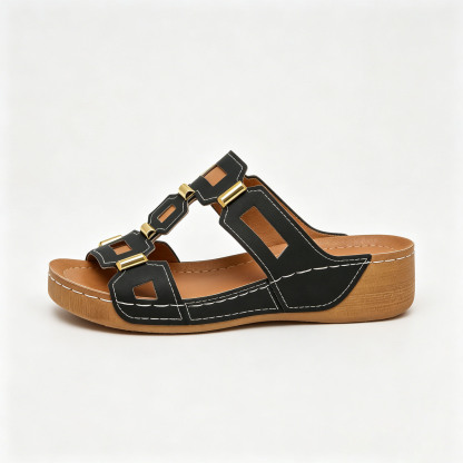 Genuine Leather Arch Support Sandals, Comfort All-Day Multi-Color Hollow Out Summer Slides Slippers