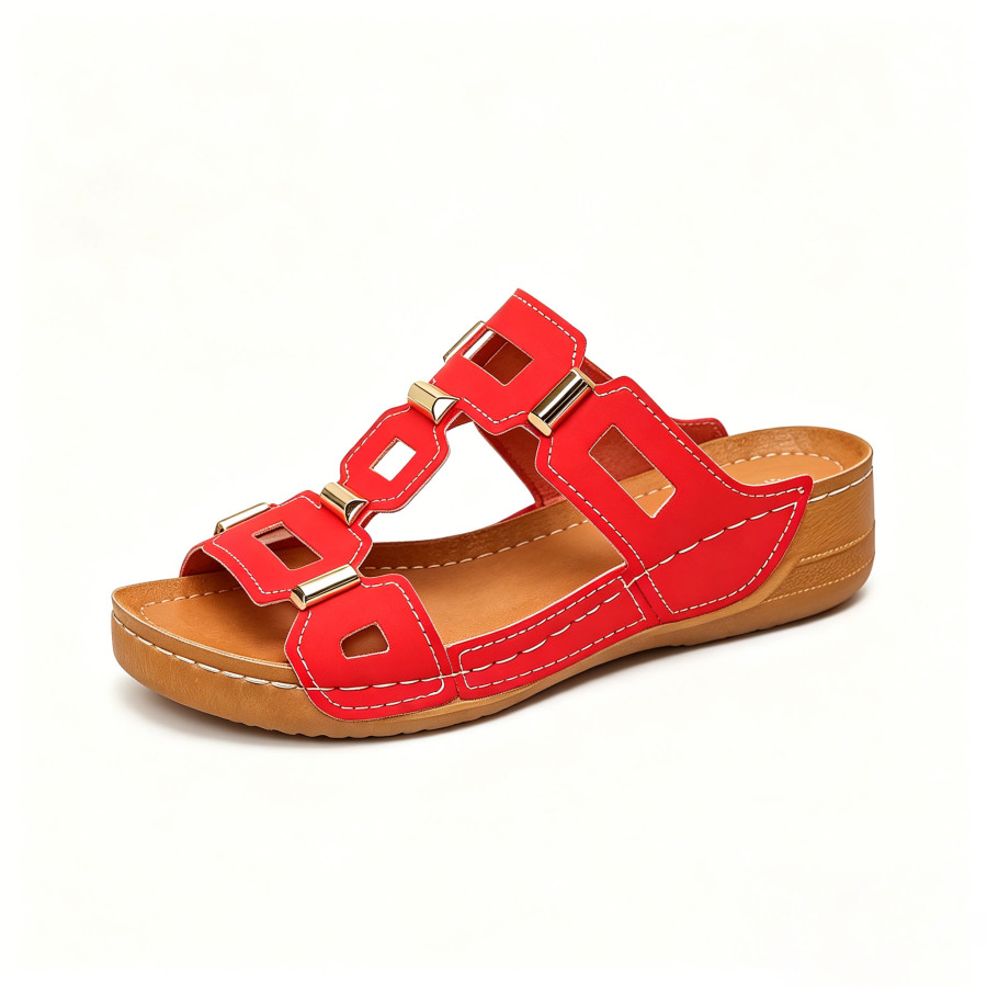 Genuine Leather Arch Support Sandals, Comfort All-Day Multi-Color Hollow Out Summer Slides Slippers