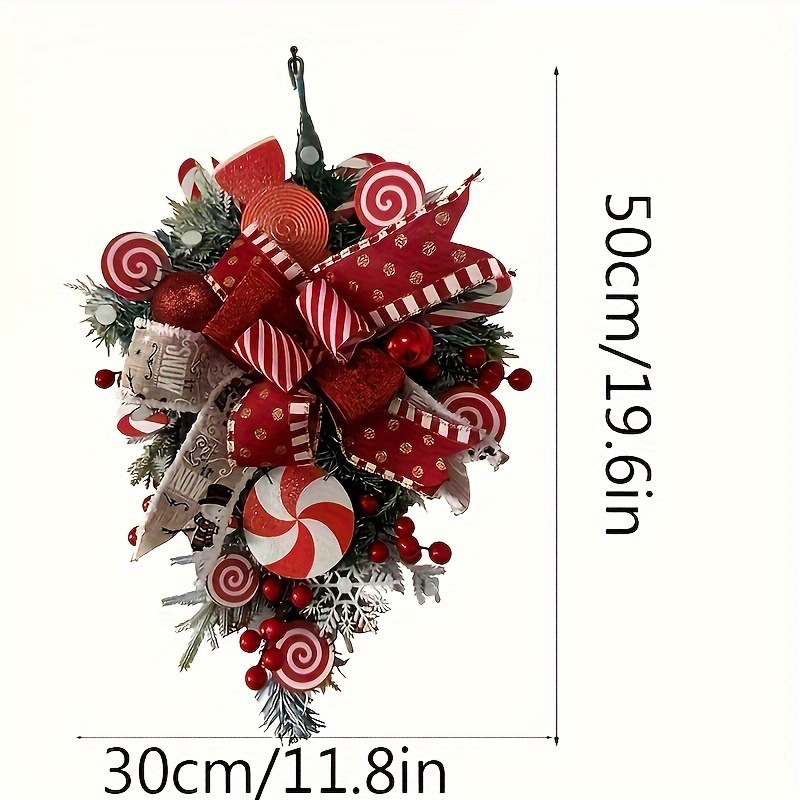 Candy Cane Christmas Door Wreath for Front Door – Peppermint Holiday Swag Decor