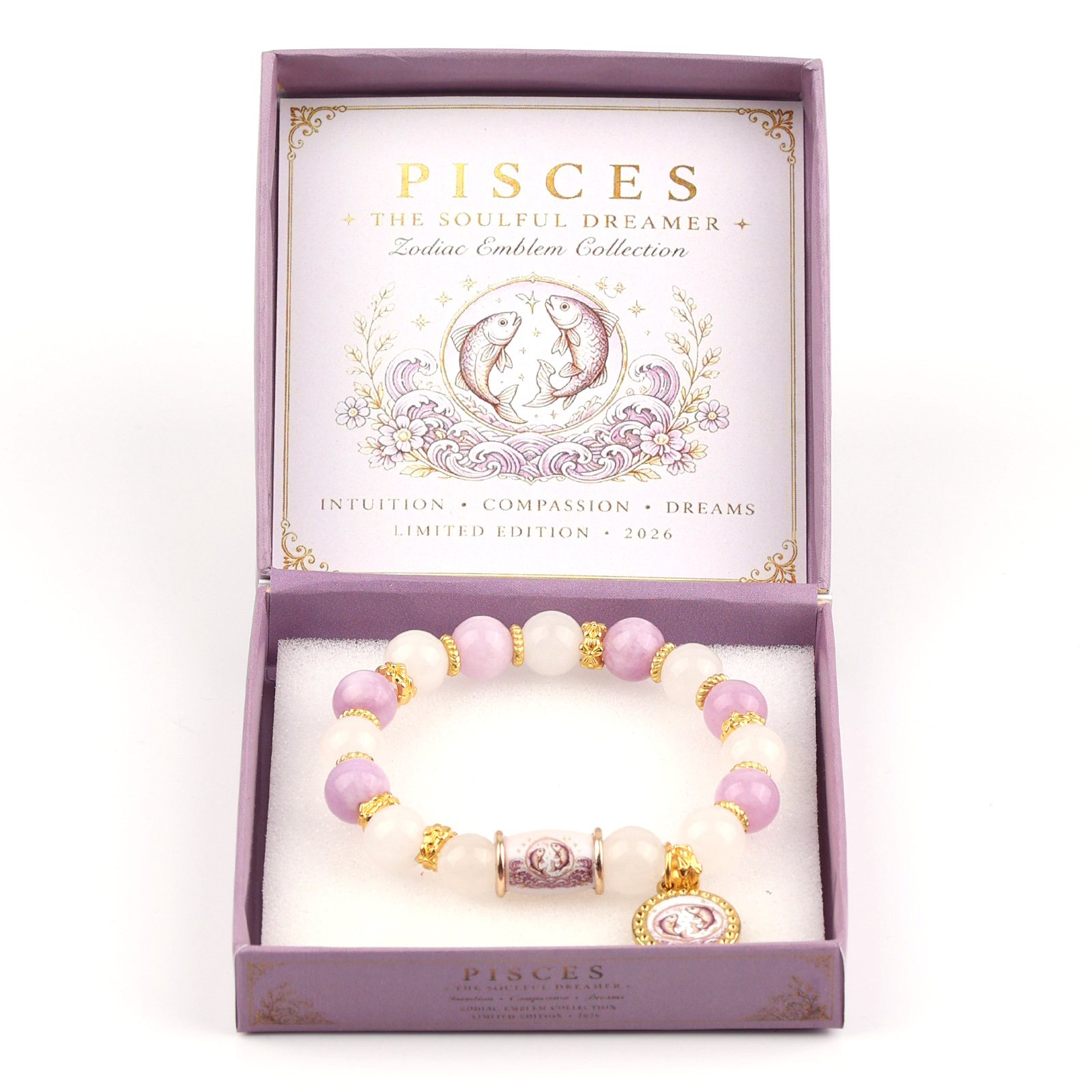 Natural Crystal Zodiac Bracelet Gift Set for Women, Astrology Sign Beaded Bracelet with Charm, Blessing Card & Premium Gift Box