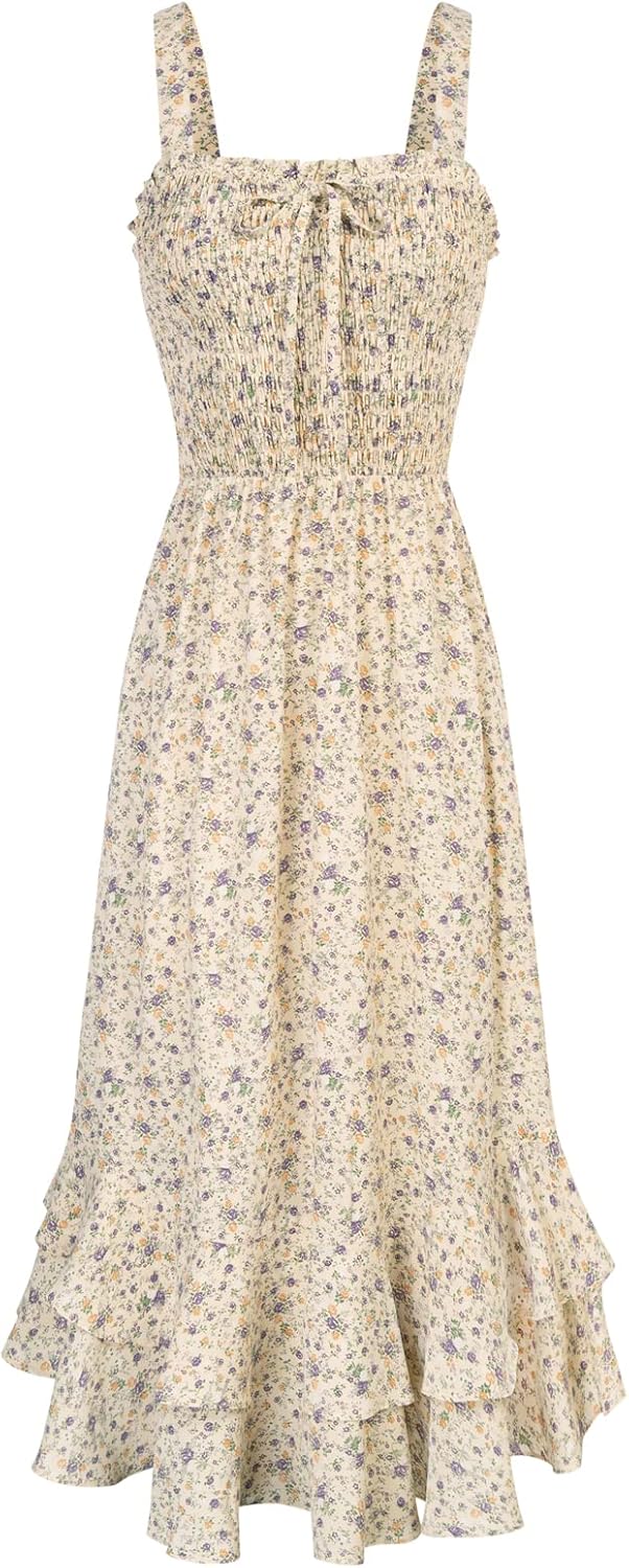 GRACE KARIN Women's 2025 Summer Floral Boho Dress Square Neck Strapped Swing A Line Sundress Beach Long Maxi Outfits
