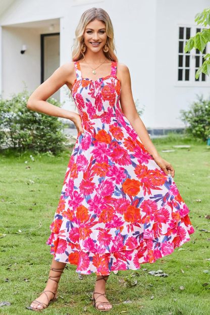 GRACE KARIN Women's 2025 Summer Floral Boho Dress Square Neck Strapped Swing A Line Sundress Beach Long Maxi Outfits