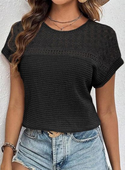 ✨Women's Casual Waffle Knit Hollow Out Short Sleeve Shirts(BUY 2 FREE SHIPPING)