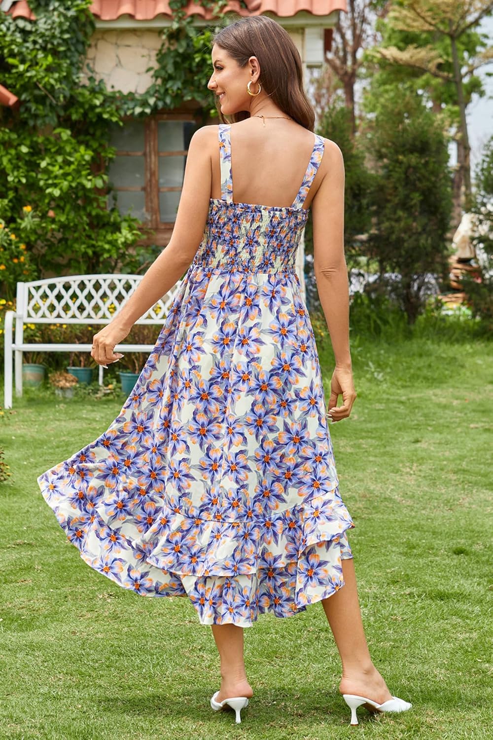 GRACE KARIN Women's 2025 Summer Floral Boho Dress Square Neck Strapped Swing A Line Sundress Beach Long Maxi Outfits