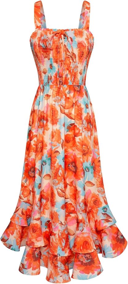 GRACE KARIN Women's 2025 Summer Floral Boho Dress Square Neck Strapped Swing A Line Sundress Beach Long Maxi Outfits