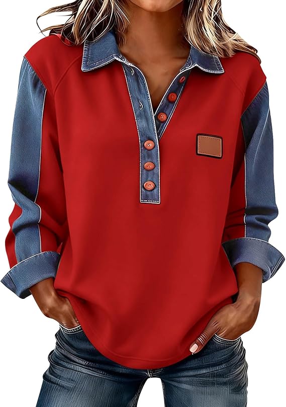 Women's Long-Sleeve Denim Shirt - Soft, Comfortable, Stylish, Versatile, and Wrinkle-Resistant