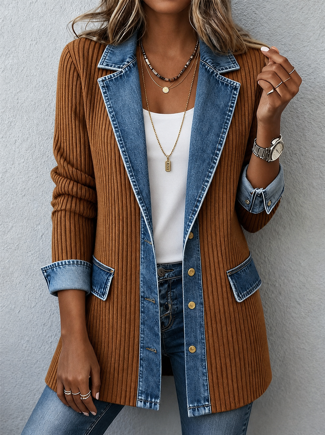 Clearance Sale! 🔥 Women's elegant slim-fit denim patchwork jacket
