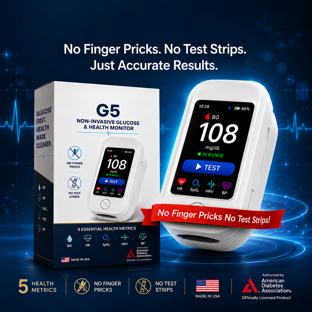 Hot Sale Non-Invasive Glucose & Health Monitor | 🩸 No Finger Pricks Blood Sugar Monitoring Device