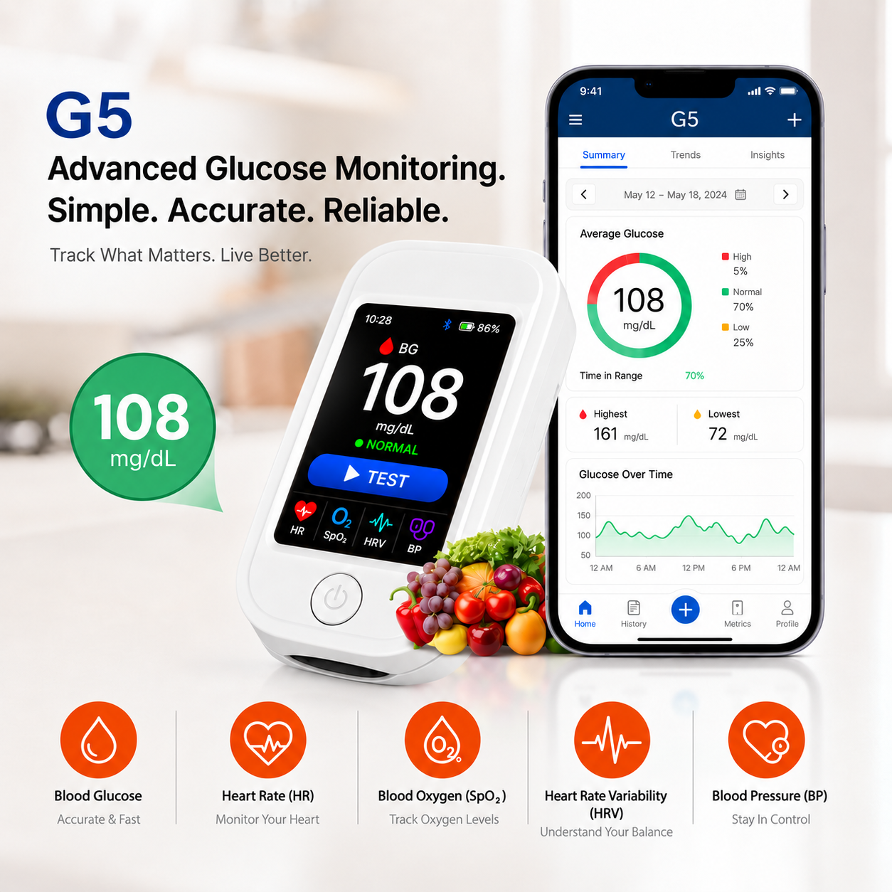 Hot Sale Non-Invasive Glucose & Health Monitor | 🩸 No Finger Pricks Blood Sugar Monitoring Device