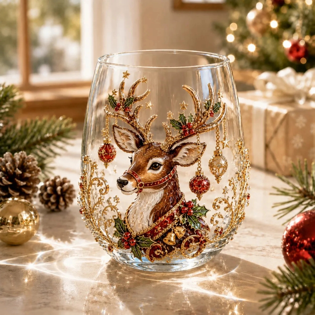 🔥Last day: Limited-time offer!🎄✨ 3D Christmas Glass Art Cup | Luxury Raised Holiday Glassware for Drinks, Decor & Christmas Gifts 🎁