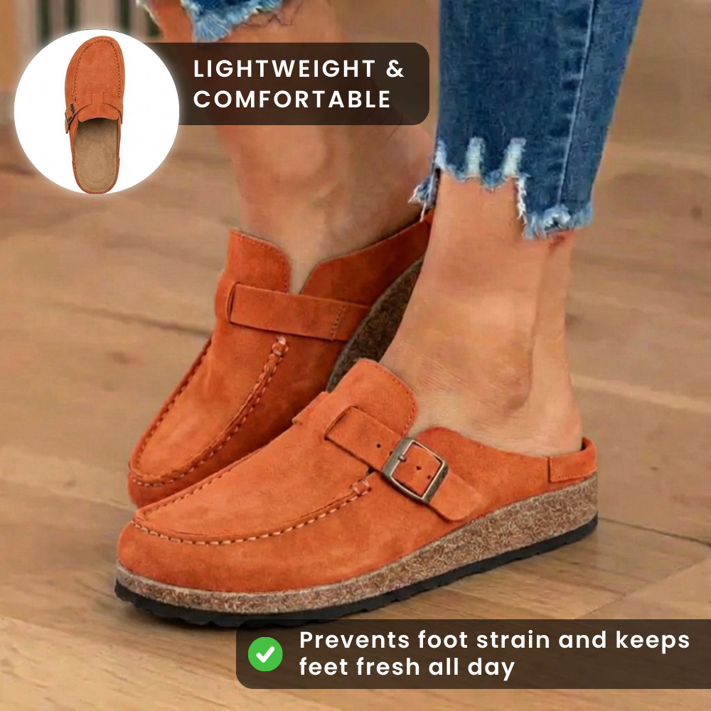  Suede Buckle Mules - Contrast Stitch Detail