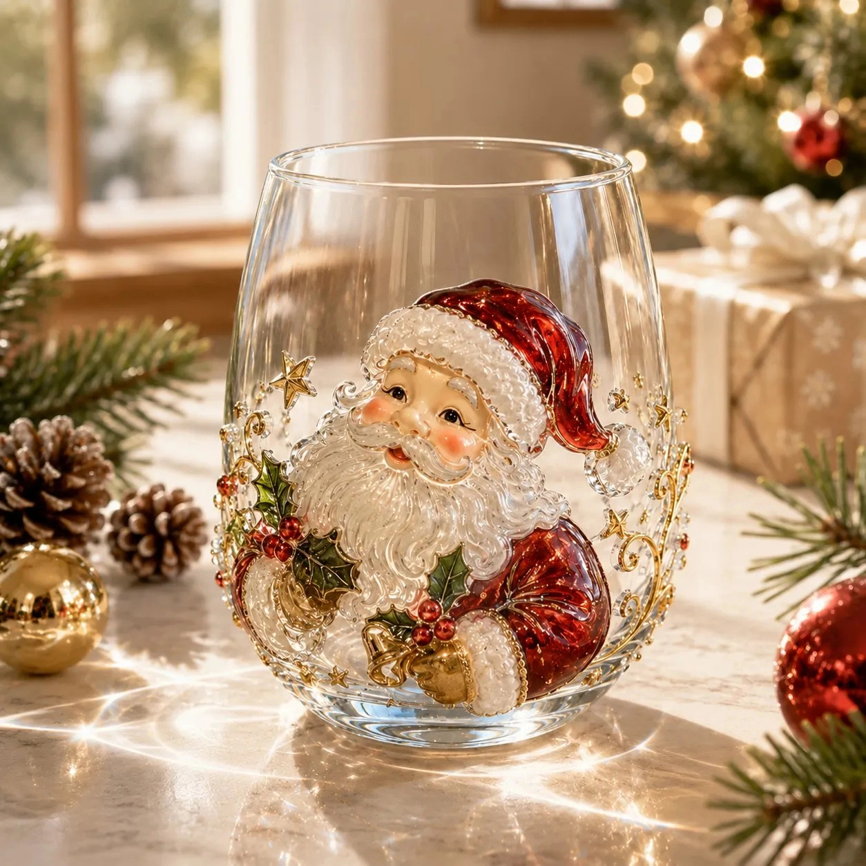 🔥Last day: Limited-time offer!🎄✨ 3D Christmas Glass Art Cup | Luxury Raised Holiday Glassware for Drinks, Decor & Christmas Gifts 🎁