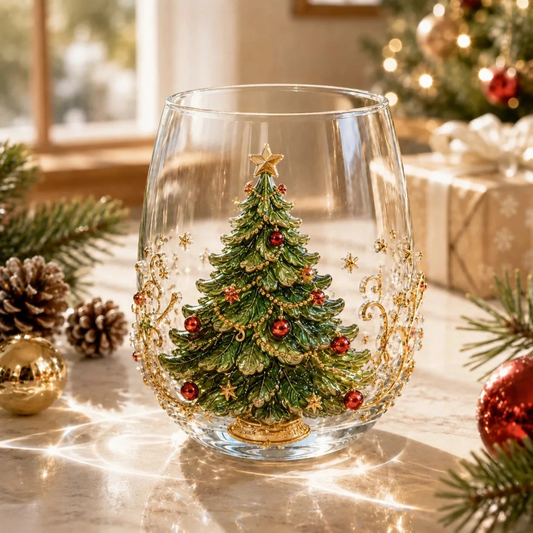 🔥Last day: Limited-time offer!🎄✨ 3D Christmas Glass Art Cup | Luxury Raised Holiday Glassware for Drinks, Decor & Christmas Gifts 🎁