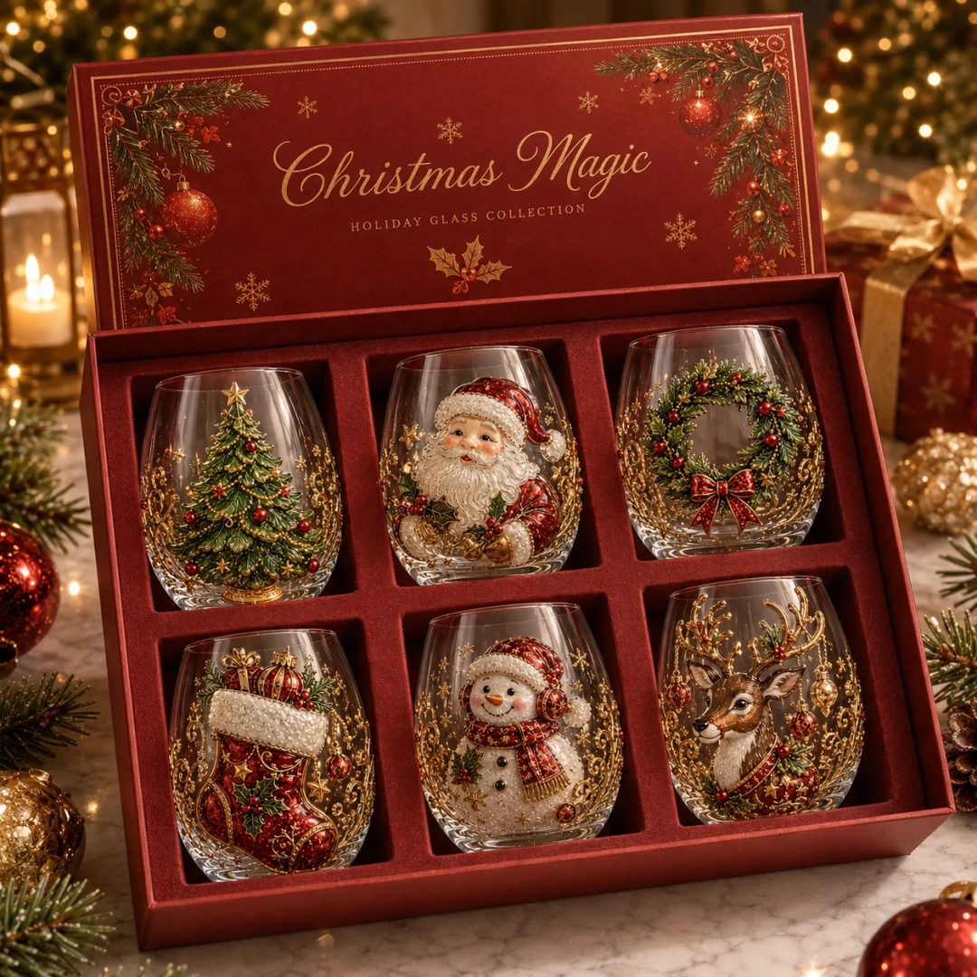 🔥Last day: Limited-time offer!🎄✨ 3D Christmas Glass Art Cup | Luxury Raised Holiday Glassware for Drinks, Decor & Christmas Gifts 🎁