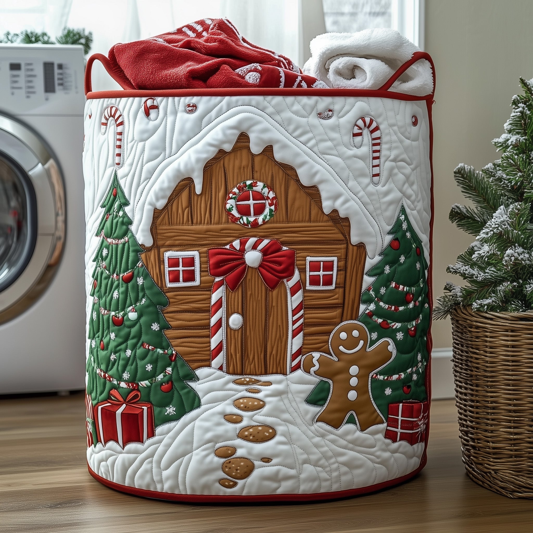 Festive Gingerbread Quilted Laundry Basket GFTOHD10286