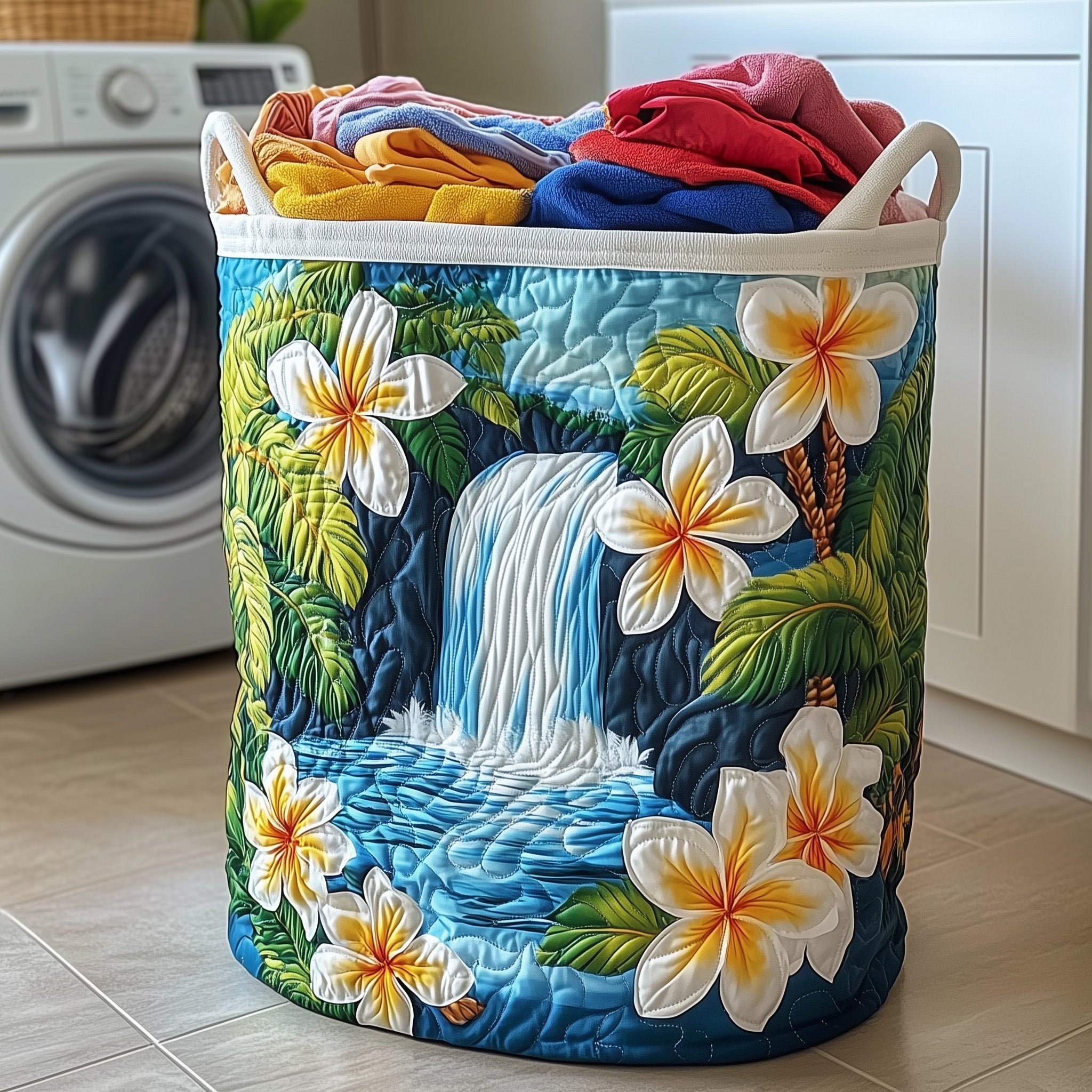 Plumeria Blossom Quilted Laundry Basket GFTOMA4617