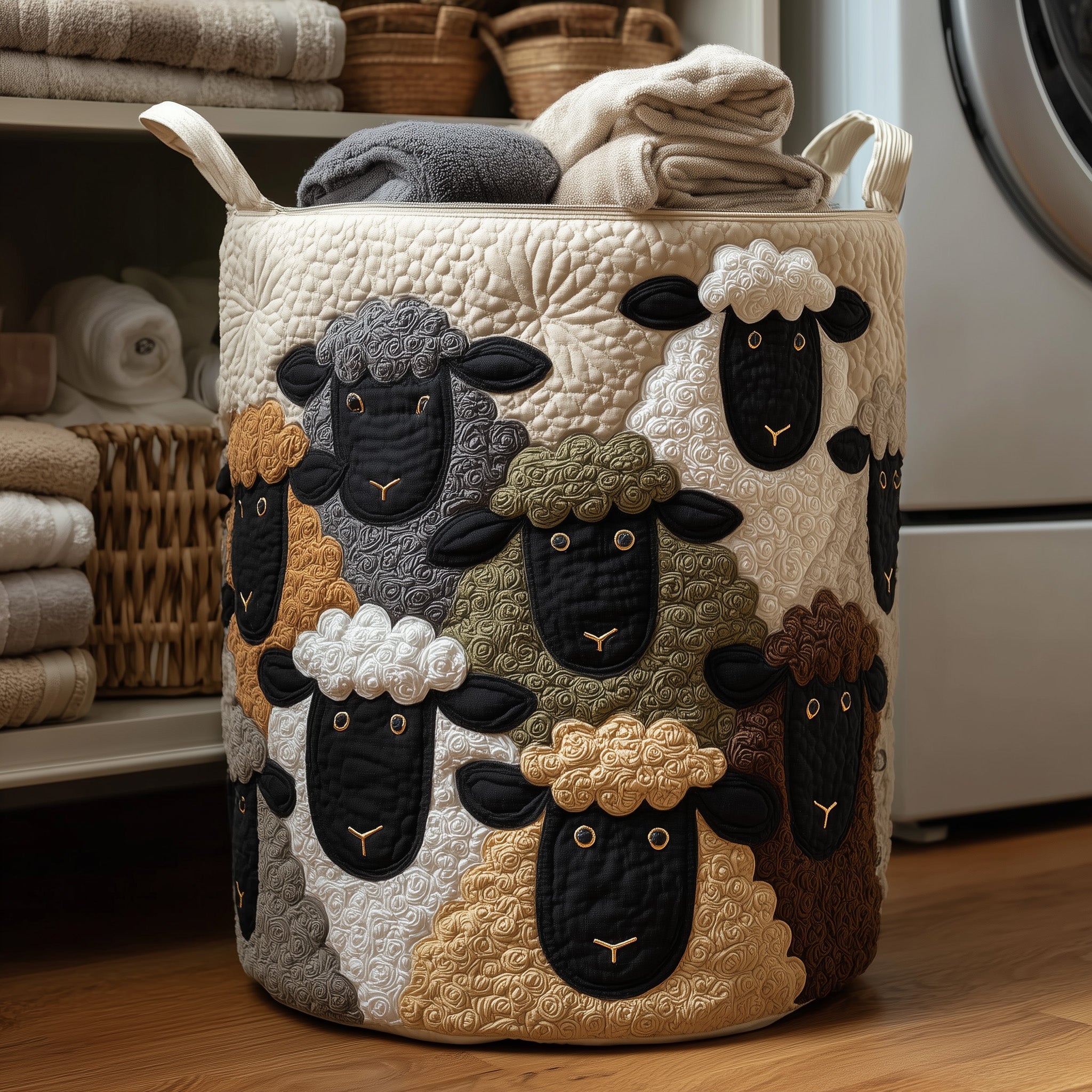 Sheep Haven Quilted Laundry Basket GFTONT2736