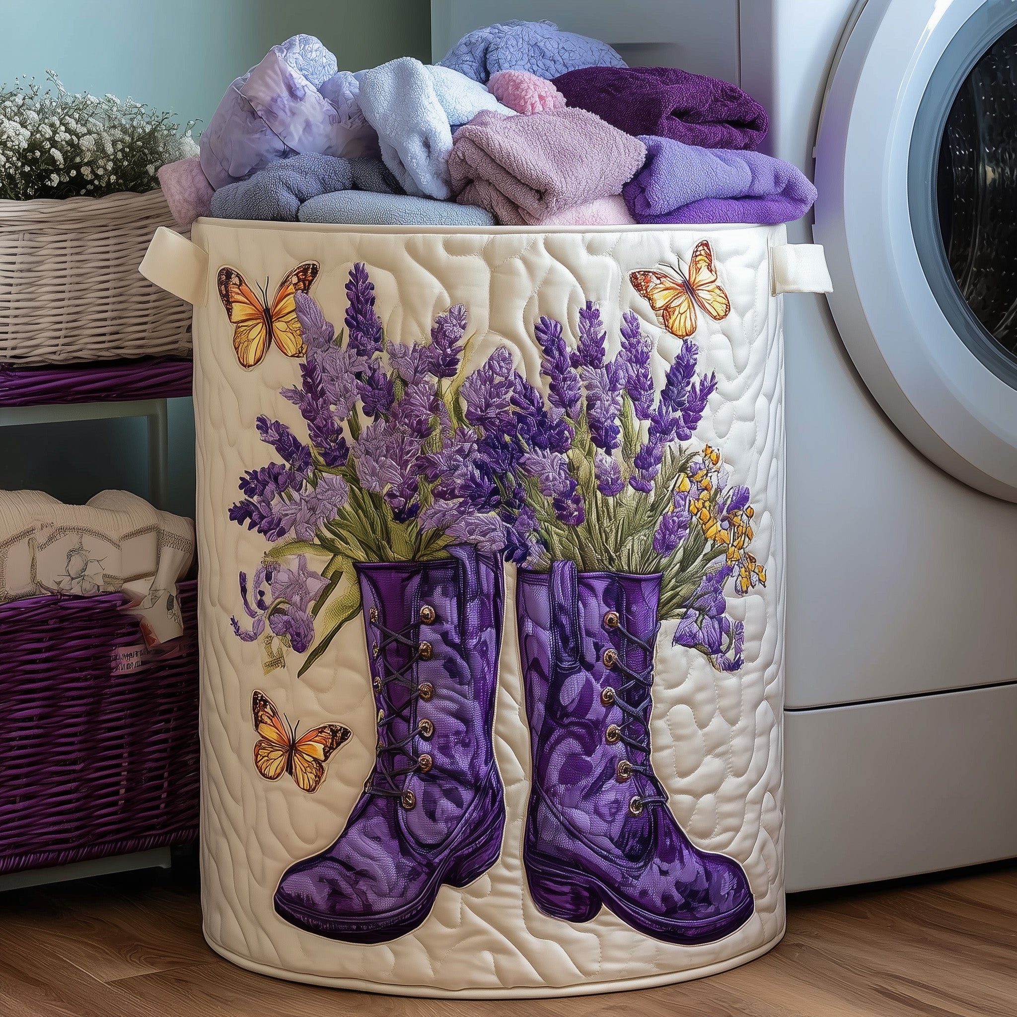 Lavender Boots Quilted Laundry Basket GFTONT3195