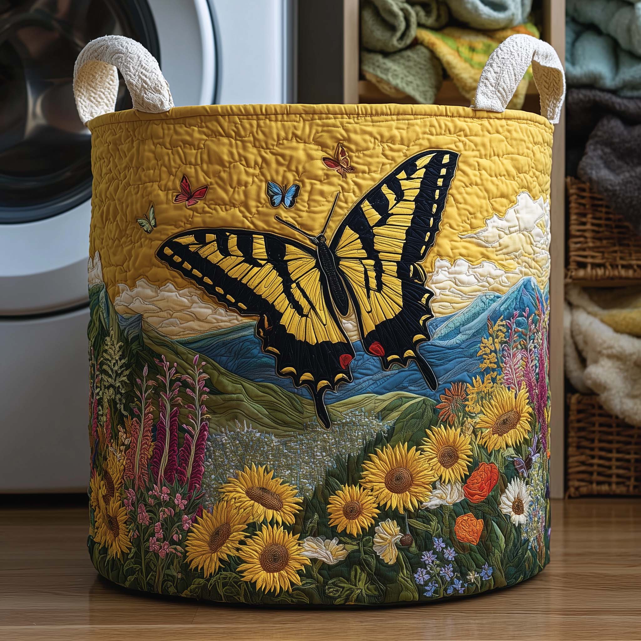 Golden Swallowtail Quilted Laundry Basket GFTOQM1771