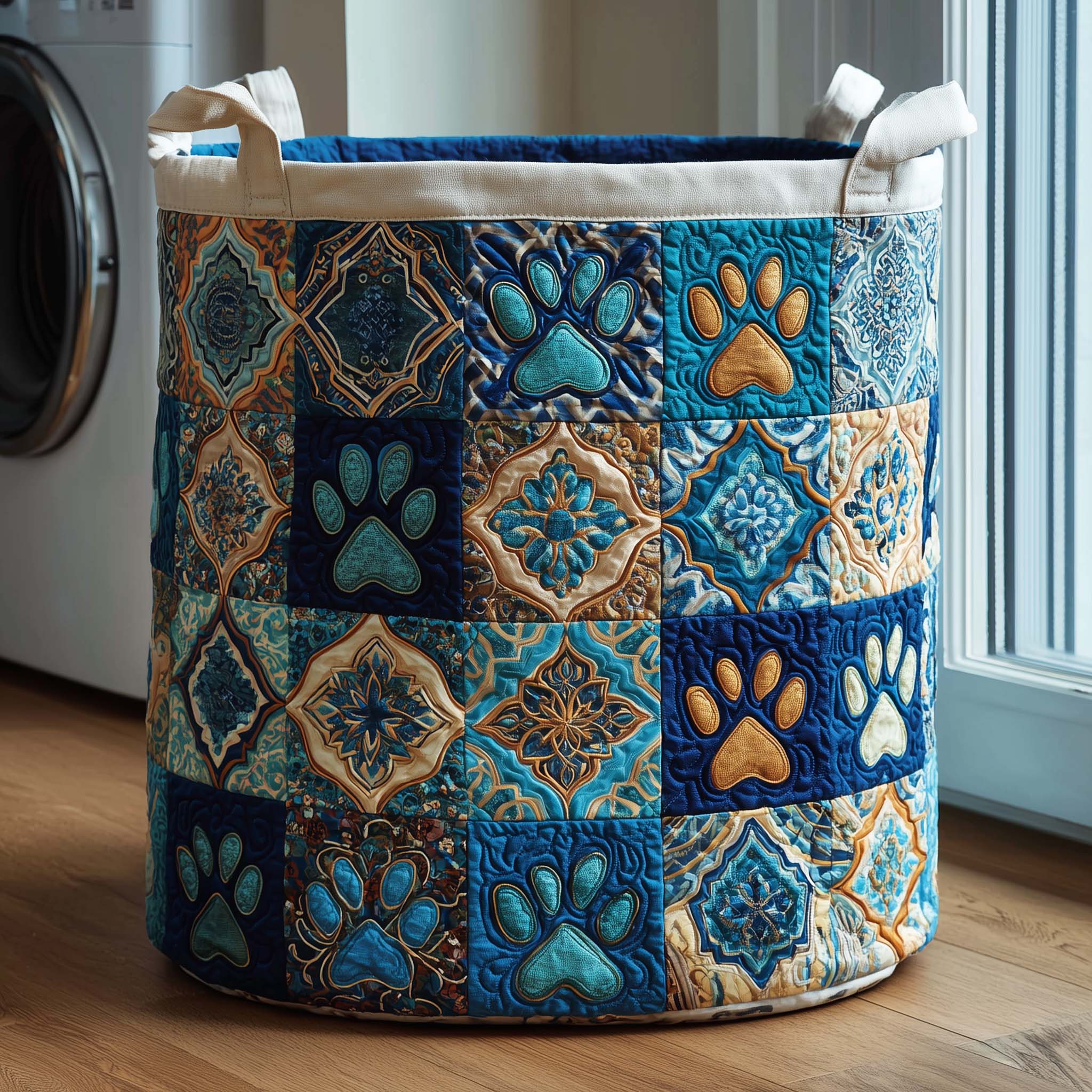 Mosaic Paws Quilted Laundry Basket GFTOQM1857