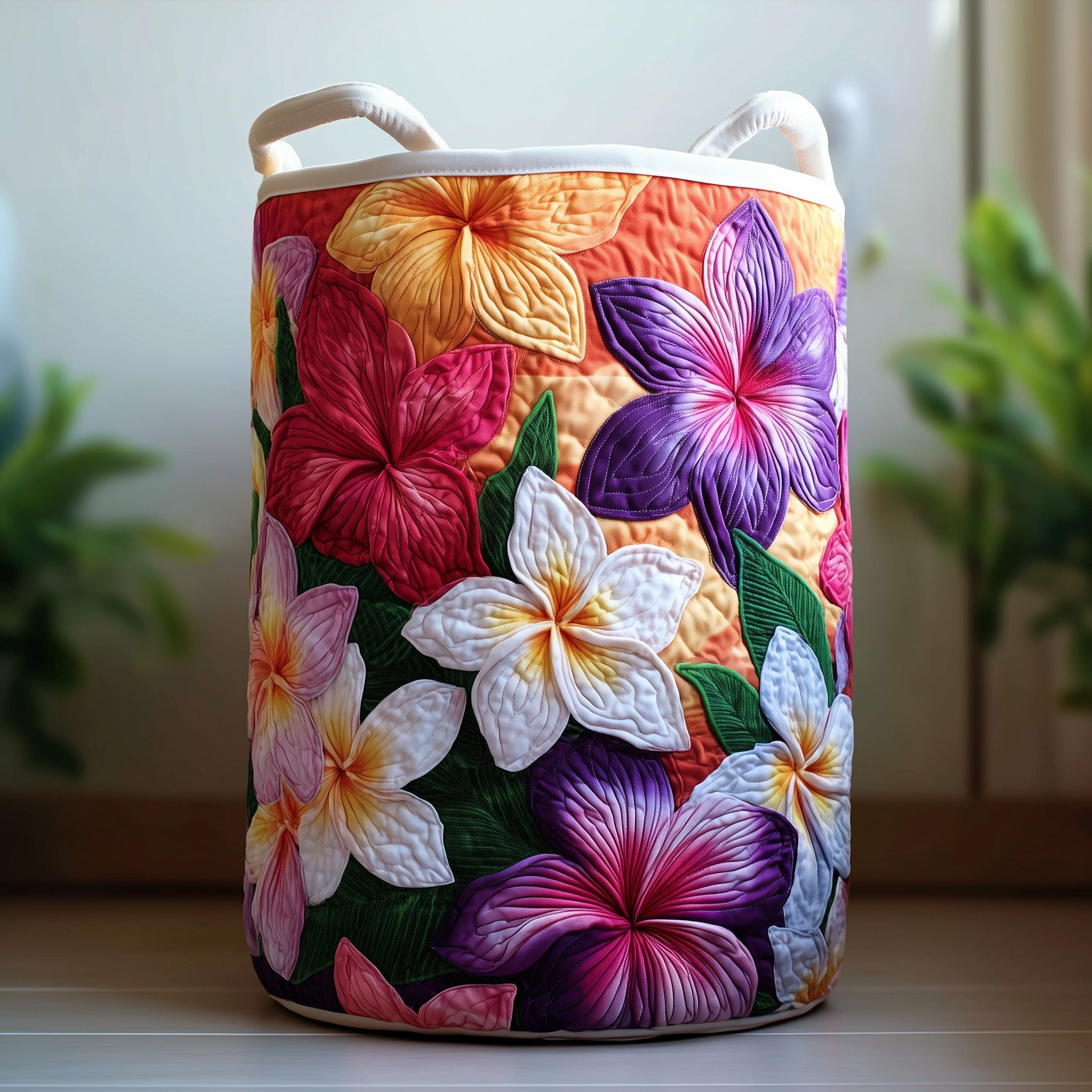 Plumeria Serenity Quilted Laundry Basket GFTOTG310
