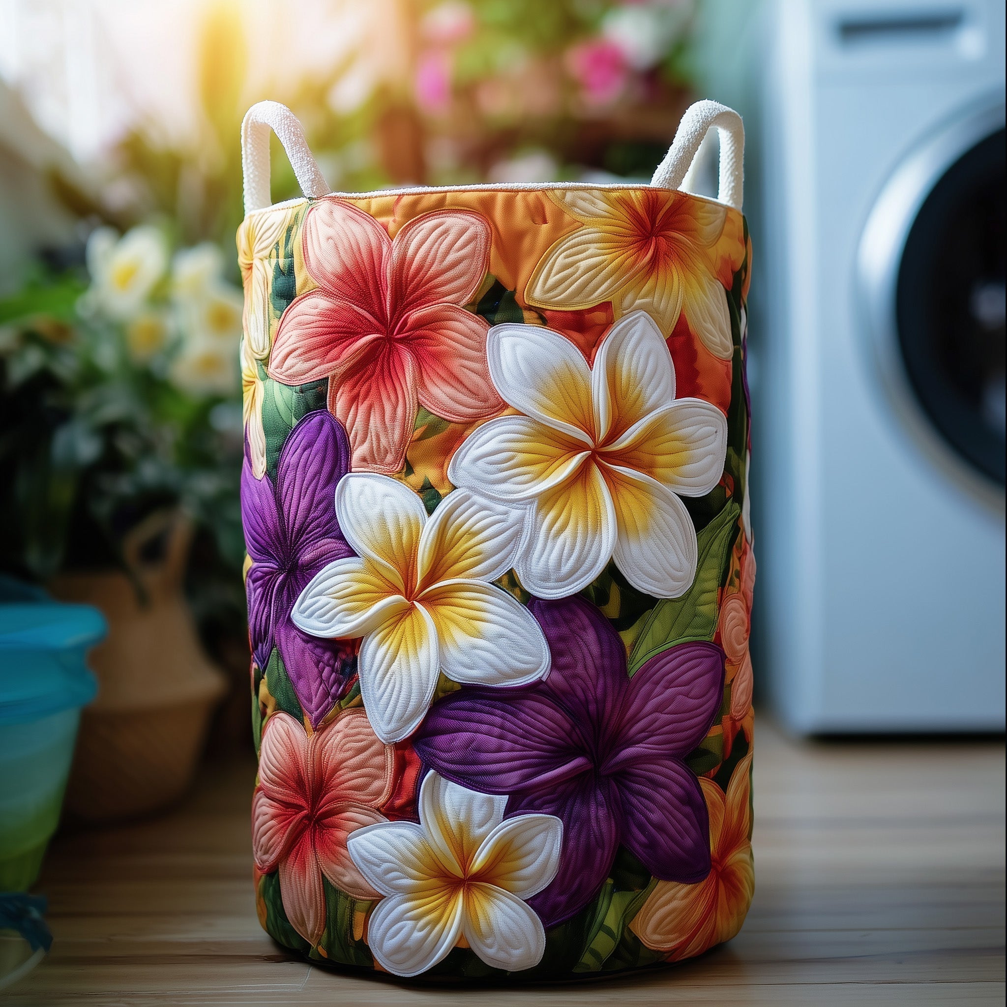 Plumeria Serenity Quilted Laundry Basket GFTOTG312