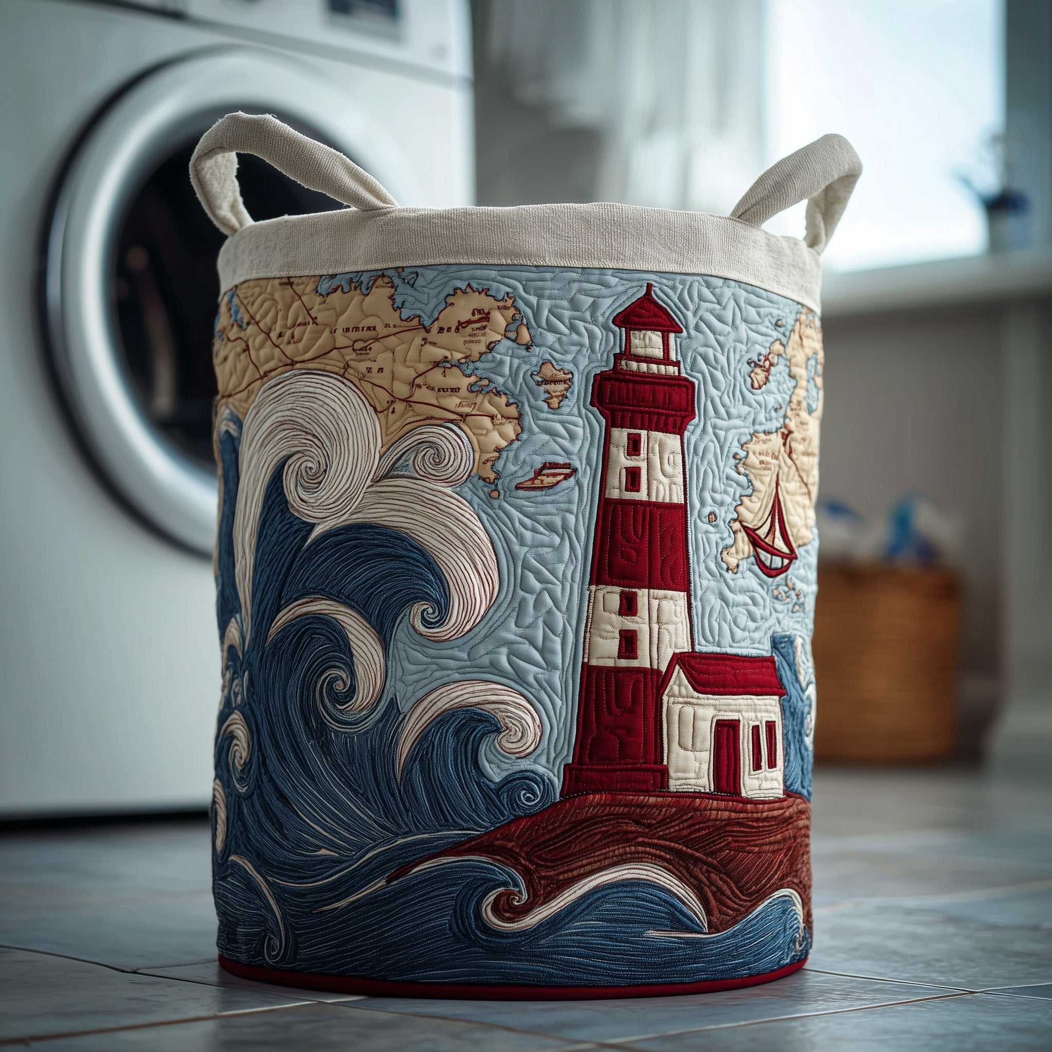 Lighthouse Quilted Laundry Basket GFTOTP11167