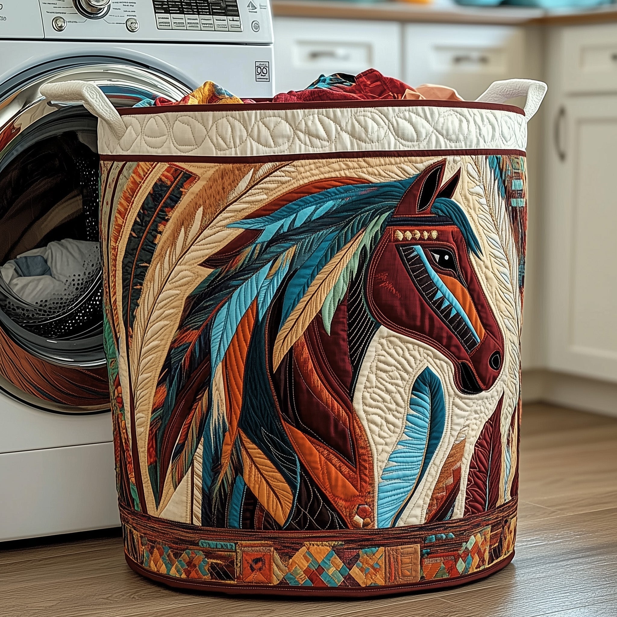 Native Horse Quilted Laundry Basket GFTOTP13427