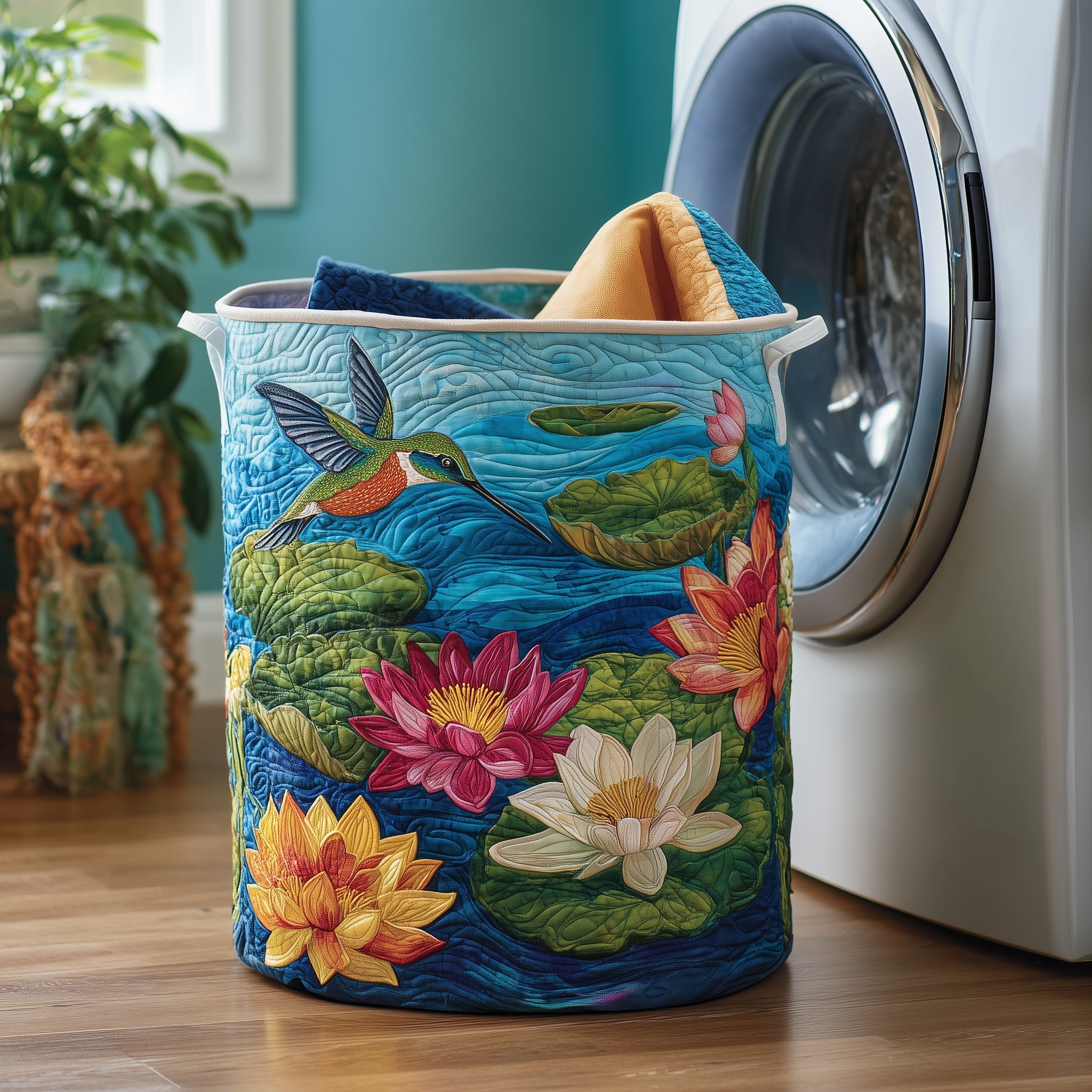 Elegant Hummingbird Quilted Laundry Basket GFTOYC218