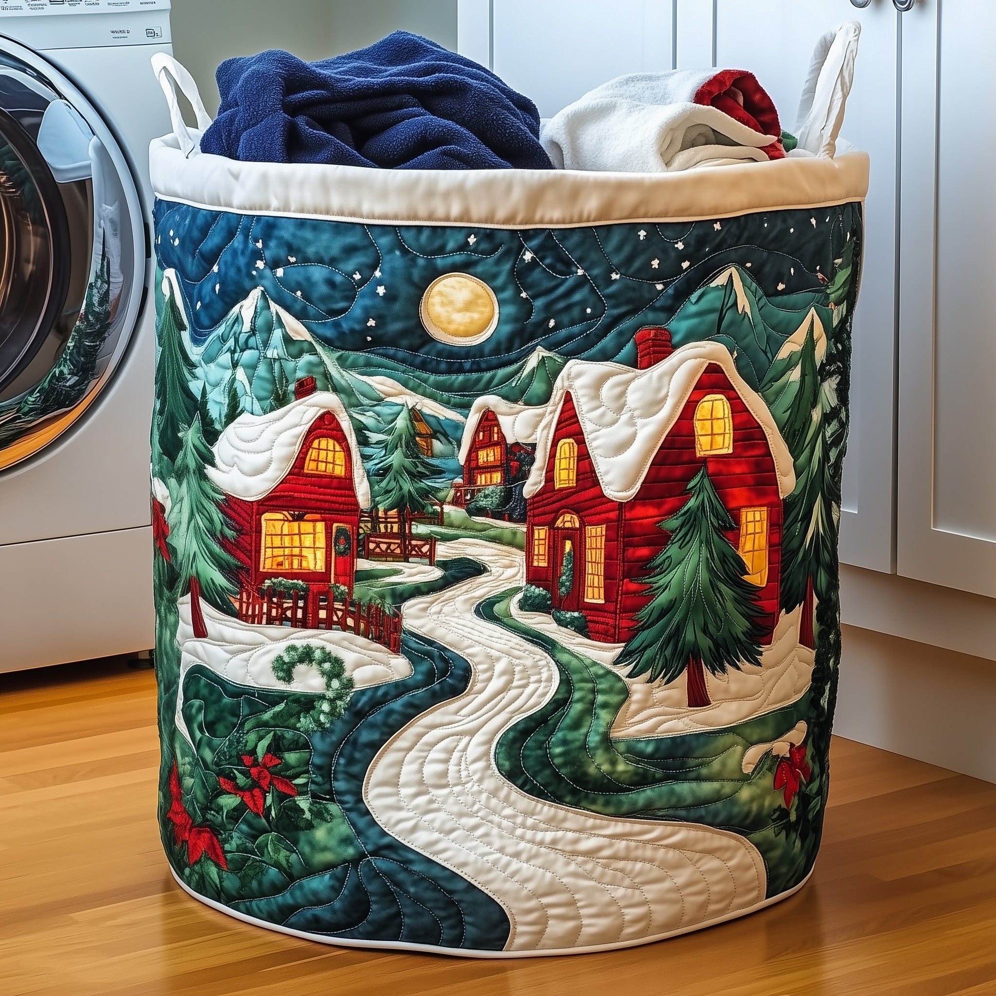 Christmas Village Quilted Laundry Basket GFTOYC584