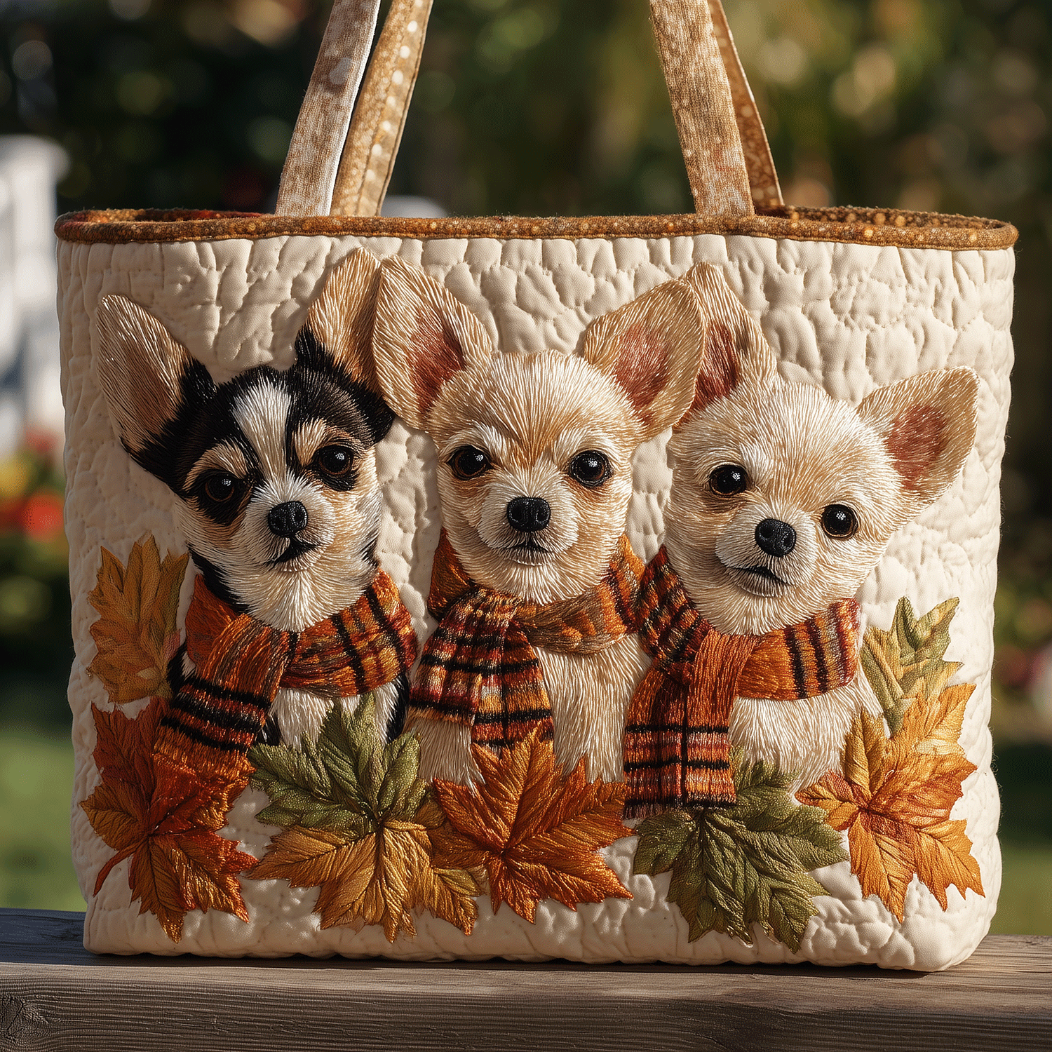 Autumn Chihuahua Quilted Tote  Bag