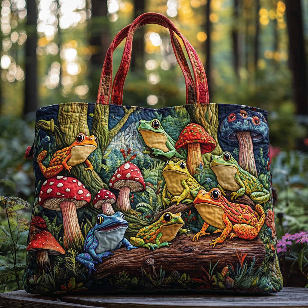 Lucky Frog Quilted Tote  Bag